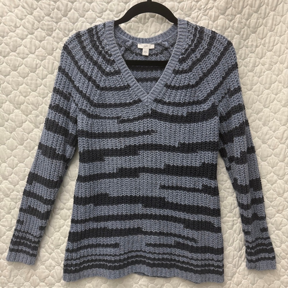 J Jill Size Small Blue Striped Chunky‎ Sweater